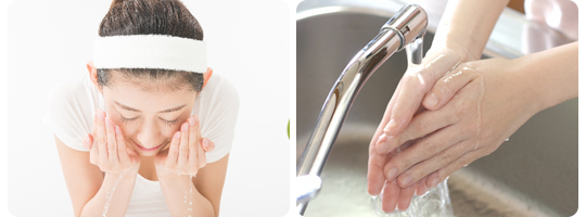 洗顔や食器洗いに最適、肌にやさしい水。